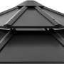 Detailaufnahme des anthrazitfarbenen Sunjoy Gazebo Eggi Zedernholz Pavillons, Fokus auf das zweistufige Dach.