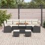 Schwarzes 10-tlg. vidaXL Garten-Sofa-Set aus Poly Rattan mit Tisch und Kissen.