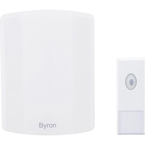 Weiße Byron MP3 Funk-Türklingel mit Klingelknopf, 100m Reichweite.