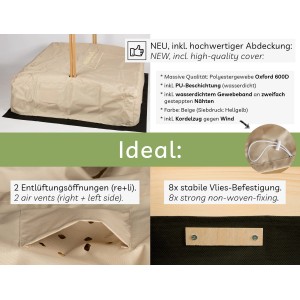 Abdeckung für needs&wants Holz Sandkasten Sunplaya4, beige, mit Entlüftung und Kordelzug.