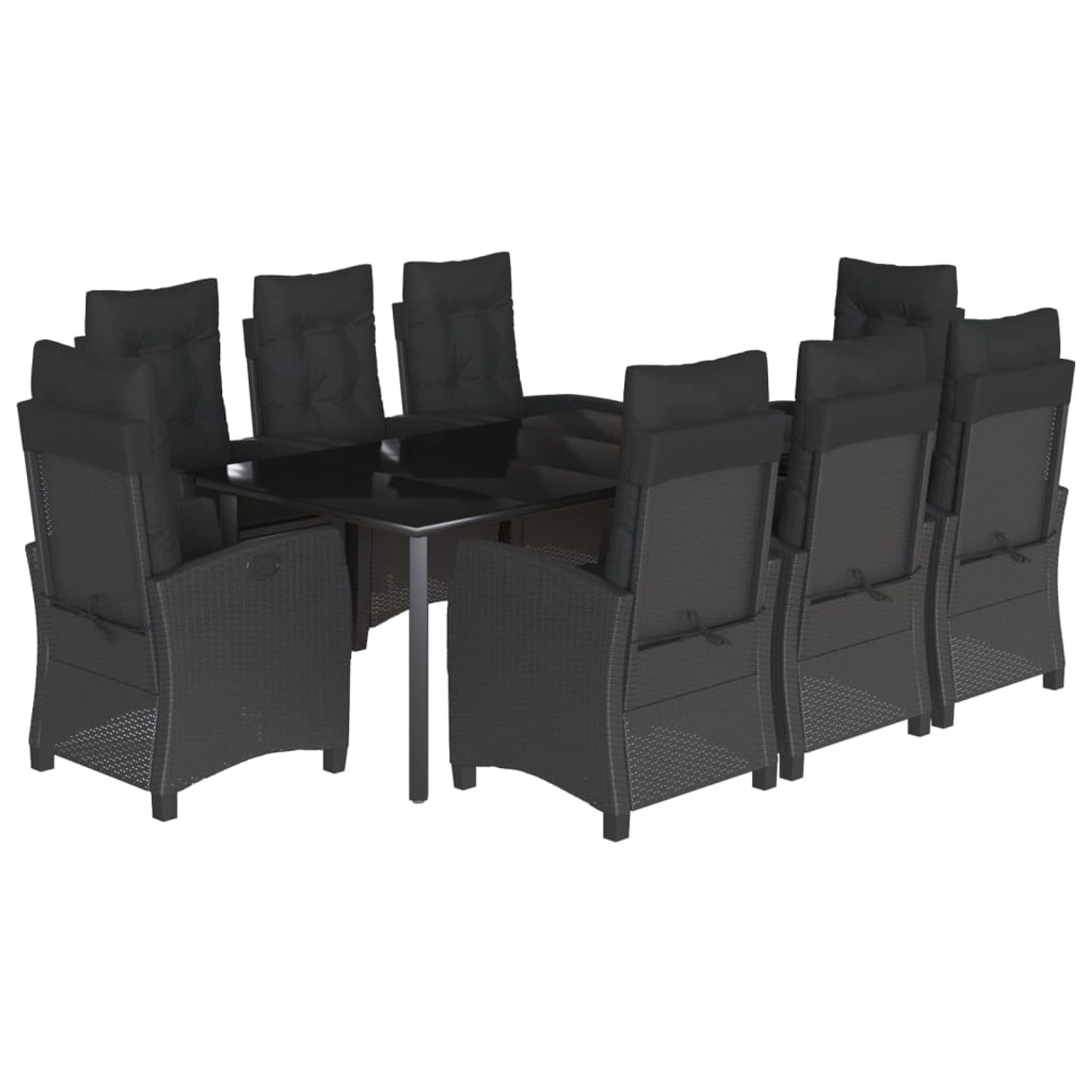 vidaXL 9-Tlg Garten-Essgruppe mit Kissen Schwarz Poly Rattan 3212761