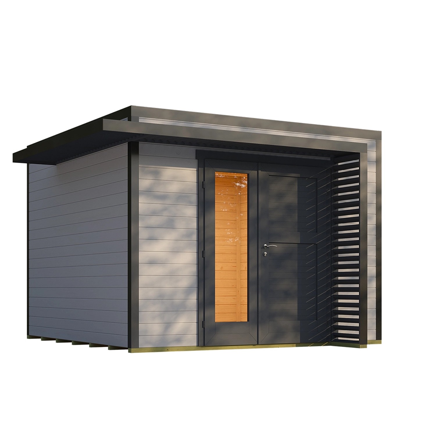 Weka Gartenhaus Amberley 1,5-Fache Tür Grau-Anthrazit 300 cm x 300 cm günstig online kaufen