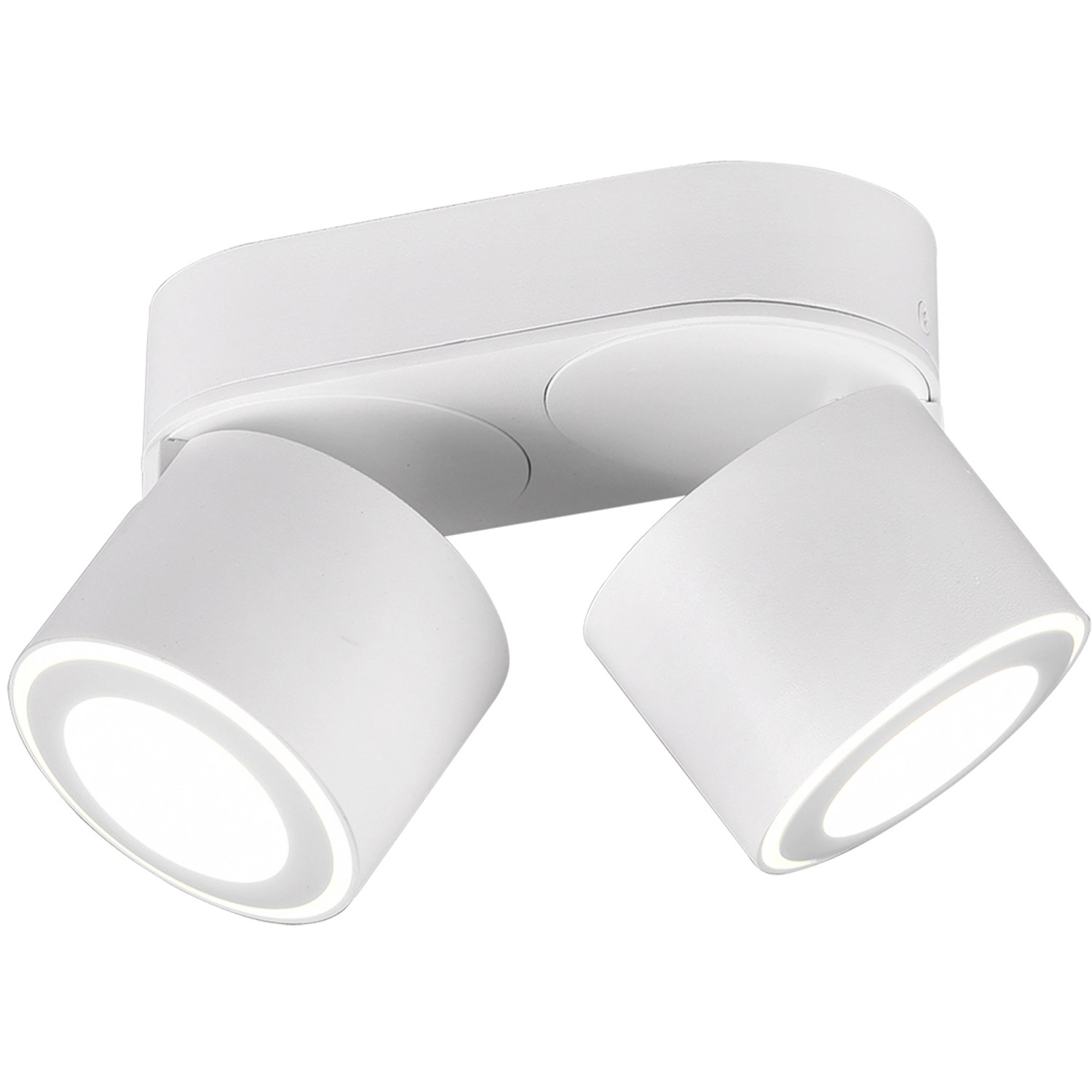 Weißer Trio LED Einbaustrahler/Aufbauspot Taurus mit zwei schwenkbaren Spots.