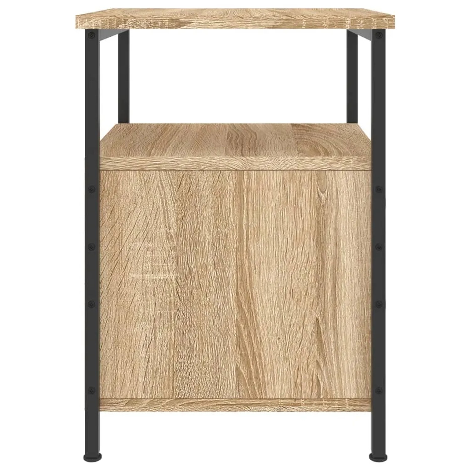 vidaXL Nachttisch Sonoma-Eiche mit Ablage und Schublade, Holzwerkstoff und Metallgestell.