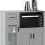 Graues SoBuy Sideboard FSB78-HG mit Rollen, Schublade, Glas- und Holztüren als Küchenwagen.