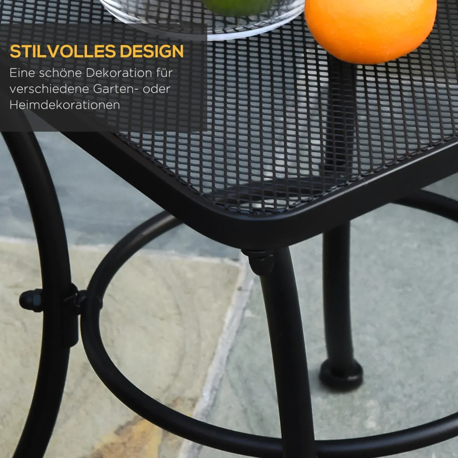 Schwarzer Outsunny Gartentisch mit Mesh-Tischplatte, pflegeleicht und stilvoll.