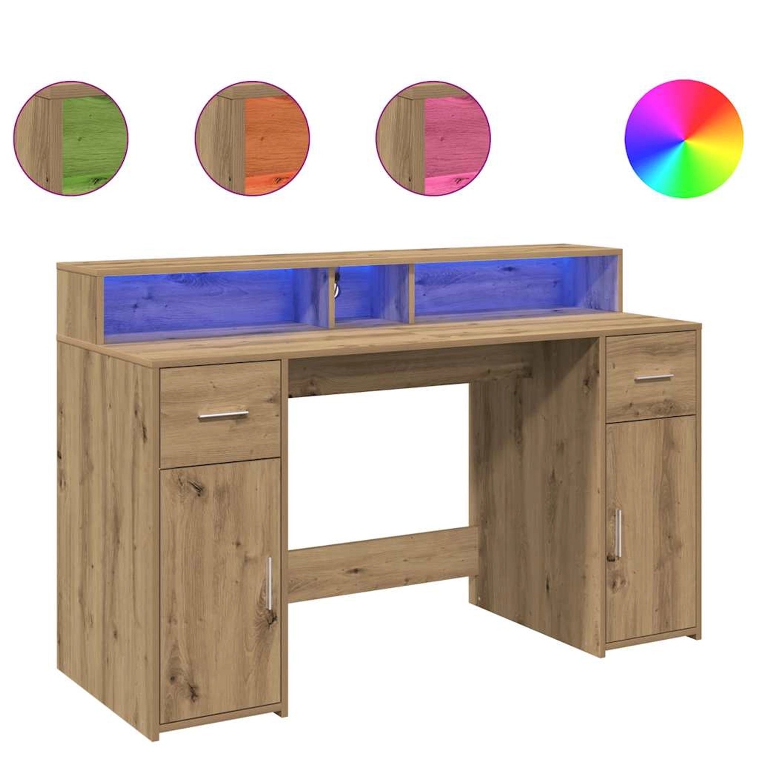 vidaXL LED-Schreibtisch Artisan-Eiche 140x55x91 Holzwerkstoff 3309428 günstig online kaufen