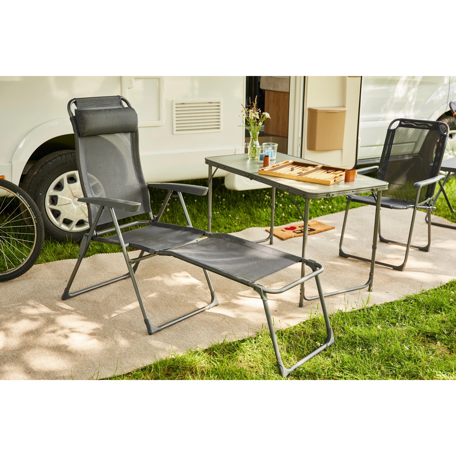 Siena Garden Camping Fußteil Comfort, anthrazit, als Beinauflage für Campingsessel.