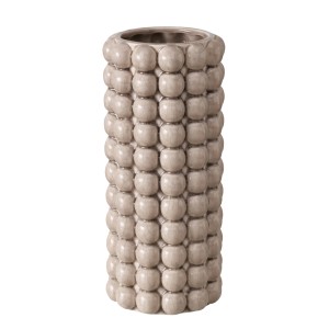Beige Boltze Home Vase Morten, Ø 11 cm, 25 cm hoch, aus Steingut mit Reliefmuster.