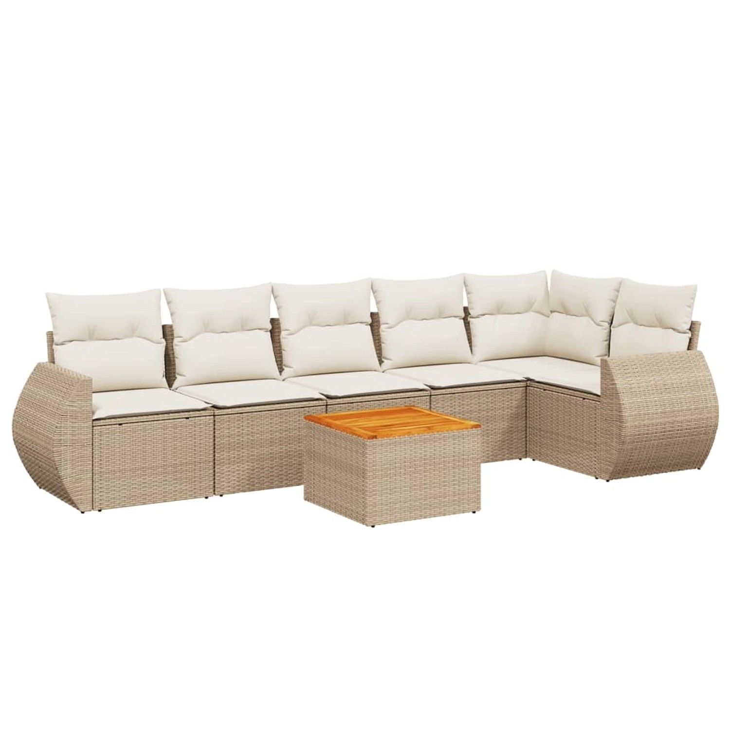 vidaXL 7-Tlg Garten-Sofagarnitur mit Kissen Beige Poly Rattan 3225015