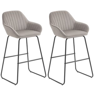 2er Set graue HOMCOM Barhocker mit Armlehne, gepolstert mit schwarzem Metallgestell.