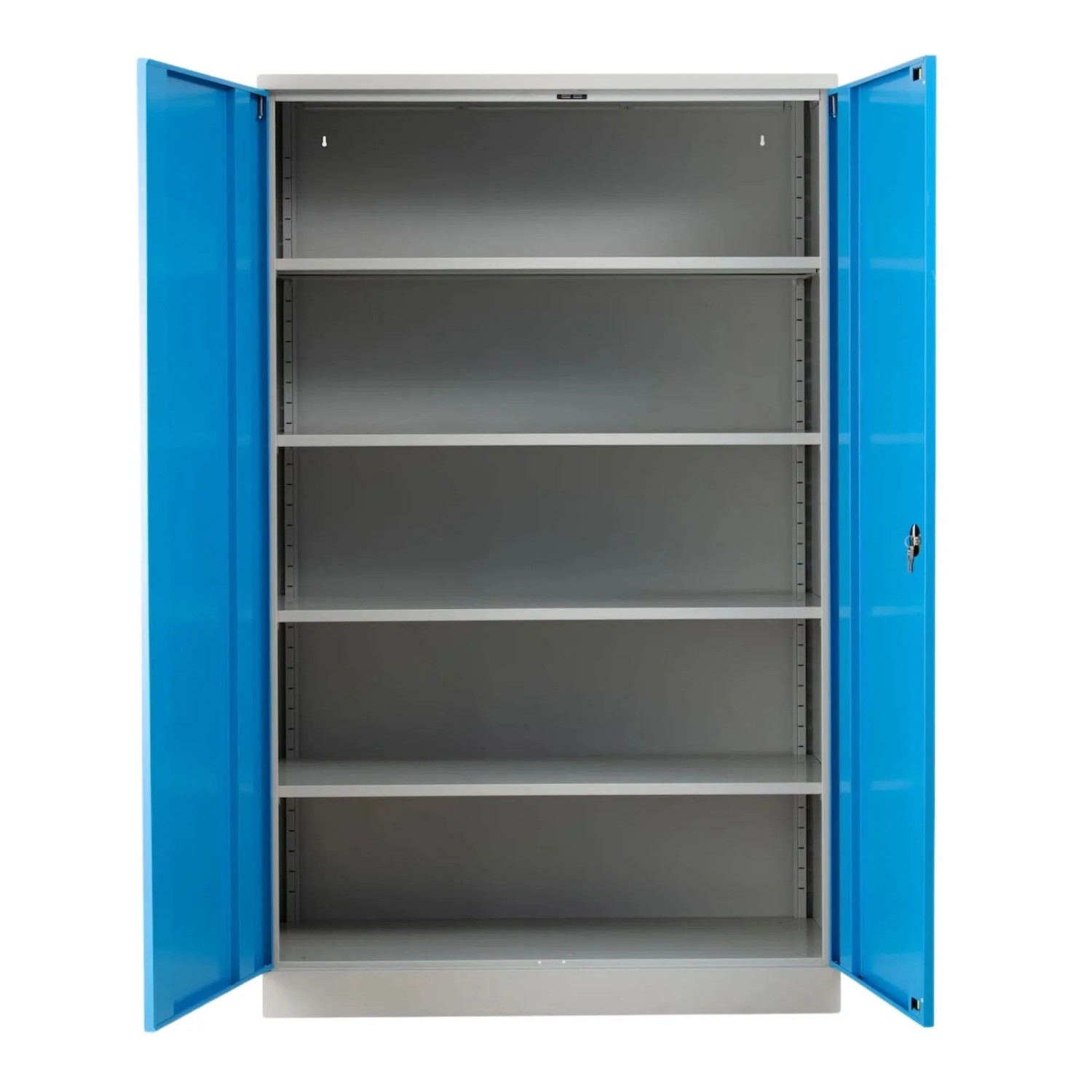 PROREGAL Stahlschrank Bee Mit 7 Lackierten Fachböden HxBxT 195 x 120 x 50 cm Korpusfarbe Lichtgrau Frontfarbe Lichtblau