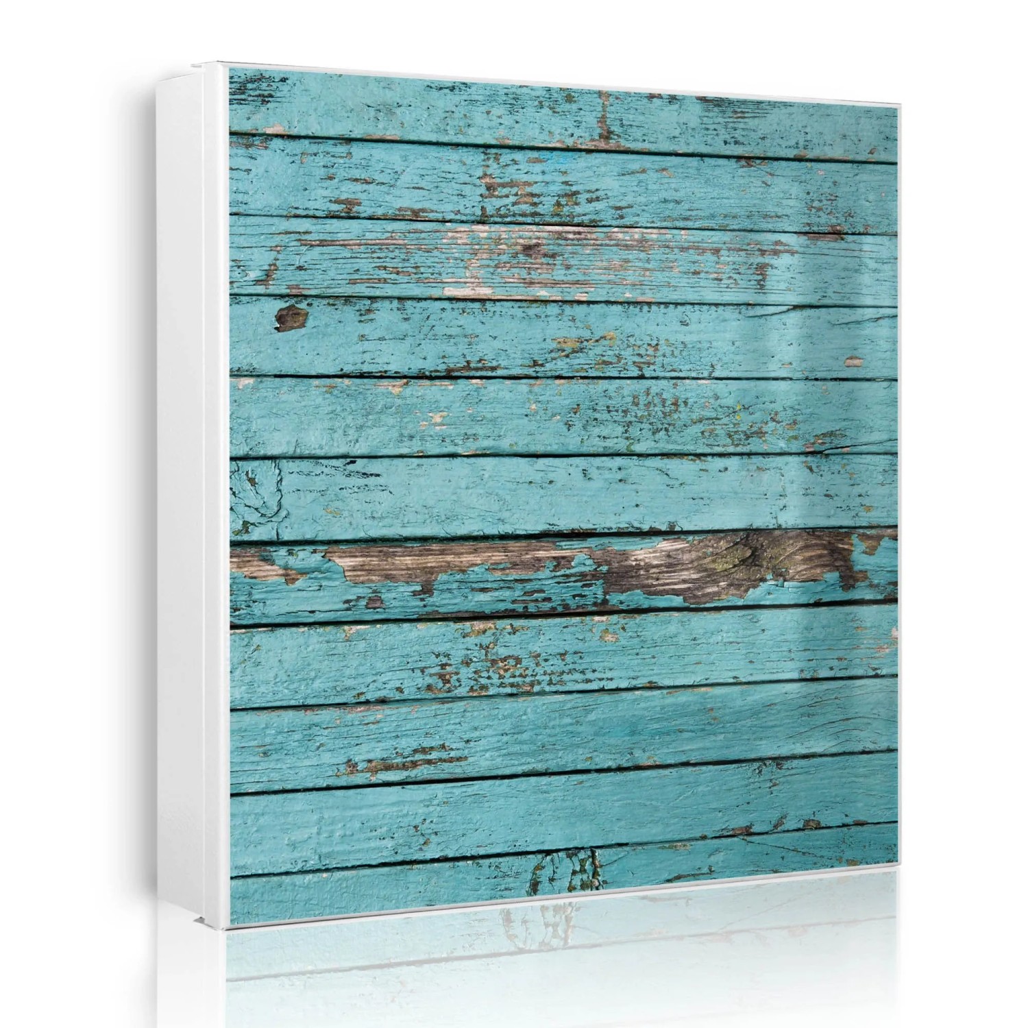 Banjado Großer Schlüsselkasten Metall 30x30cm Weiß Scharnier Links 50 Haken Beschreibbar Magnetisch Motiv Blaue Holzlatten