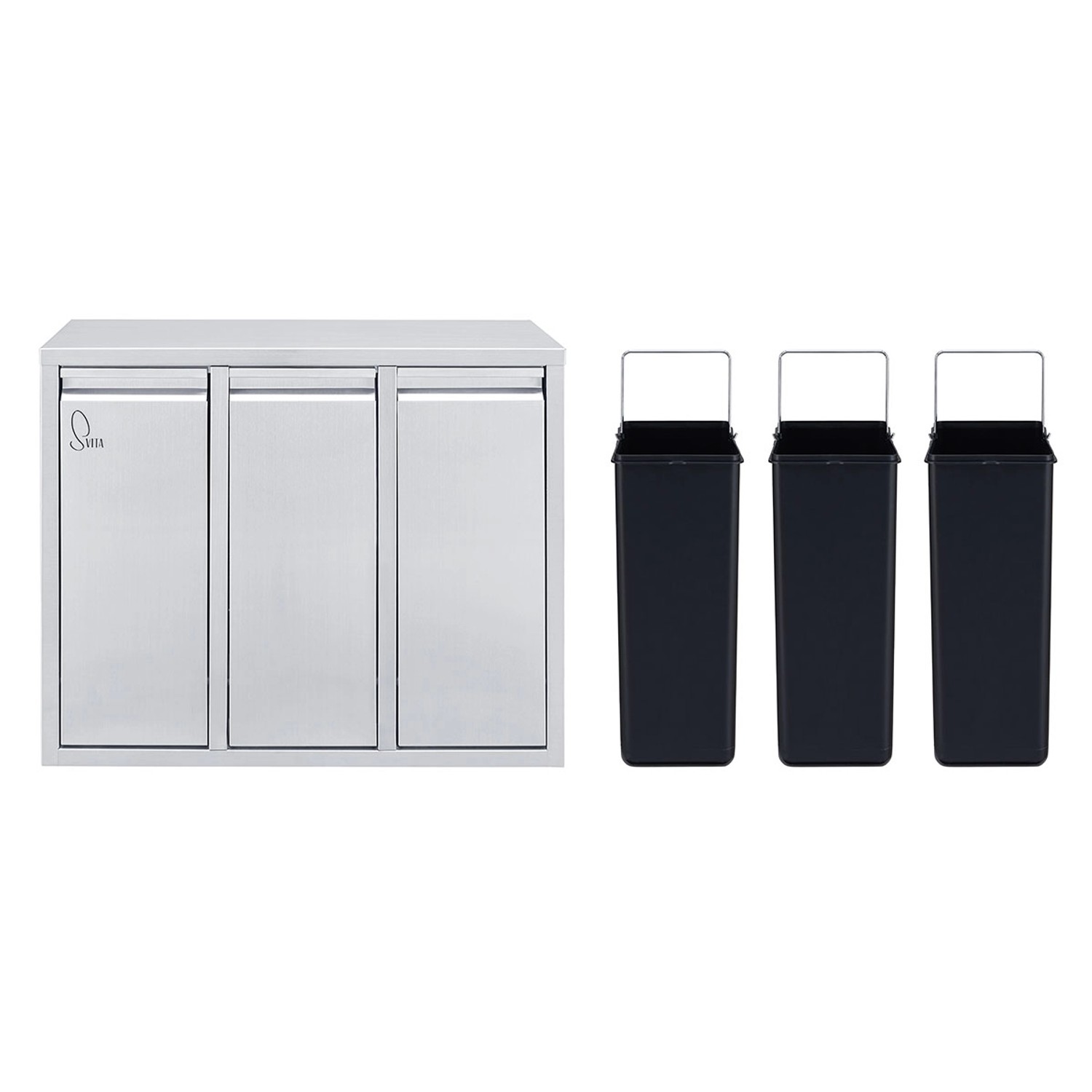 Svita H3X8 Mülleimer zur Wandbefestigung, 24 Liter, Edelstahl, mit 3 Inneneimern.