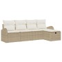 Beiges 5-tlg. vidaXL Garten-Sofa-Set aus Poly Rattan mit Kissen und Stauraum.