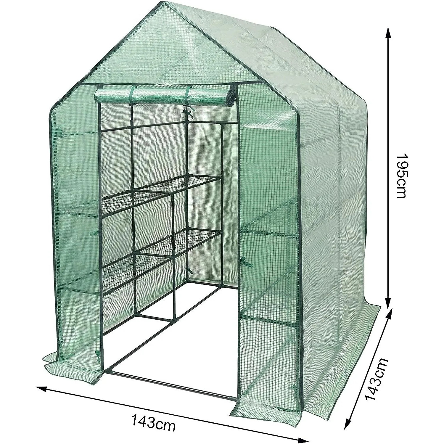 WOLTU Foliengewächshaus, halbtransparent grün, 143x143x195 cm, mit Regalen.