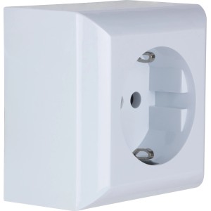 Weiße REV Aufputz-Schutzkontakt Steckdose PlanoLuxe für den Innenbereich.