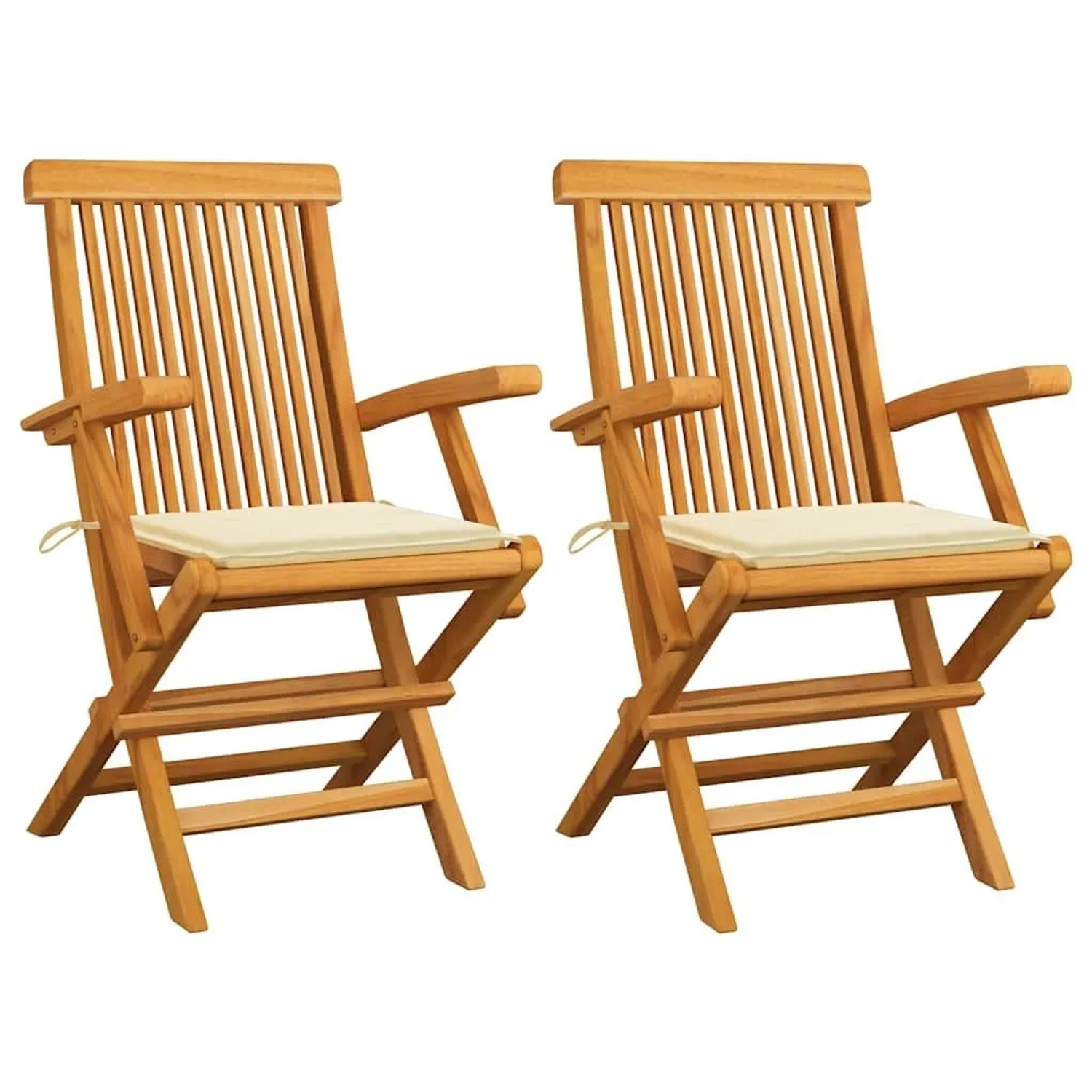 vidaXL Gartenstühle mit Creme Kissen 2 Stk Massivholz Teak 3062489