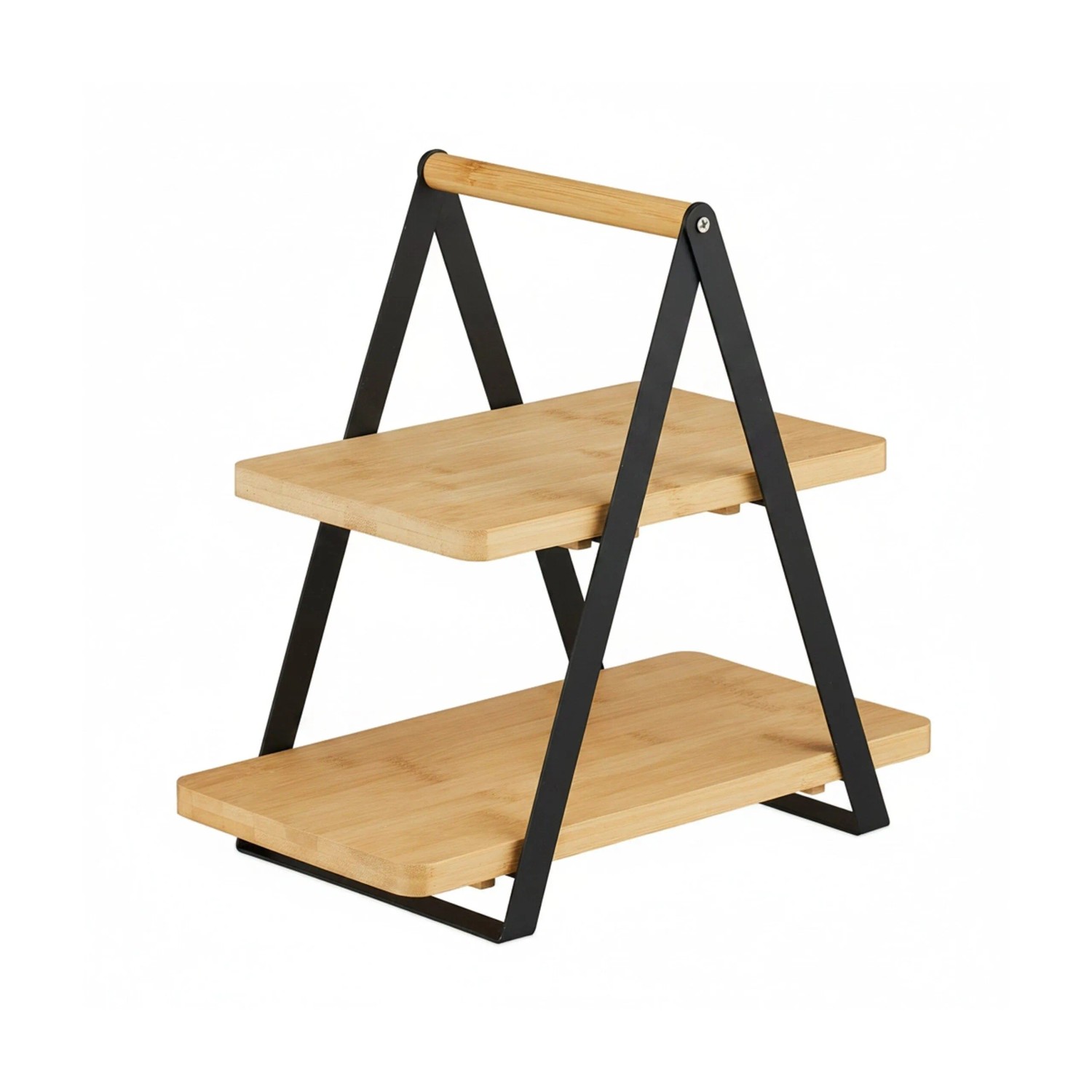 Relaxdays Etagere Bambus Metall Natur Schwarz 2 Ebenen 33 cm x 34 cm x 19 cm
