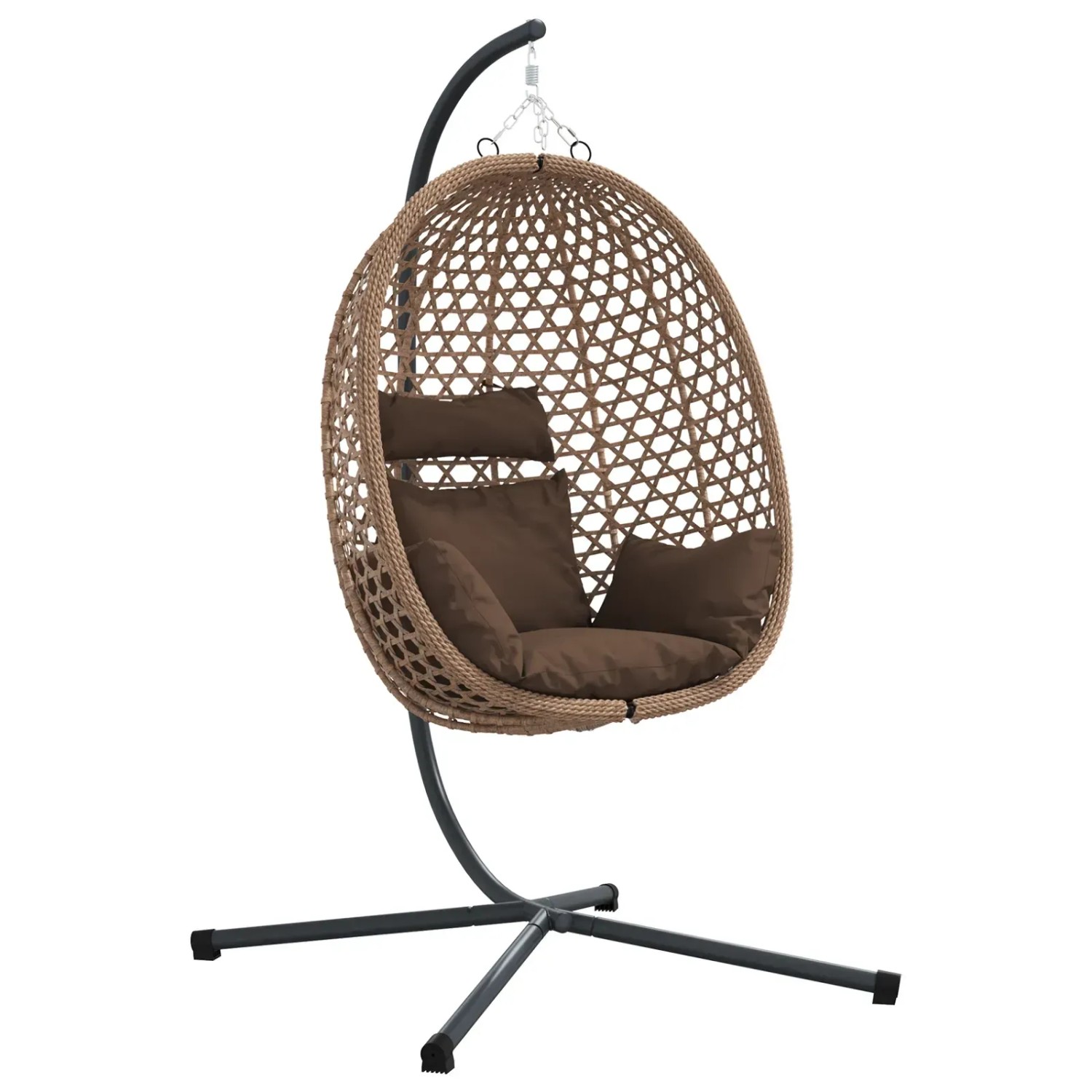 vidaXL Hängender Eierstuhlkorb mit Stand Kaffee Poly Rattan 42003849
