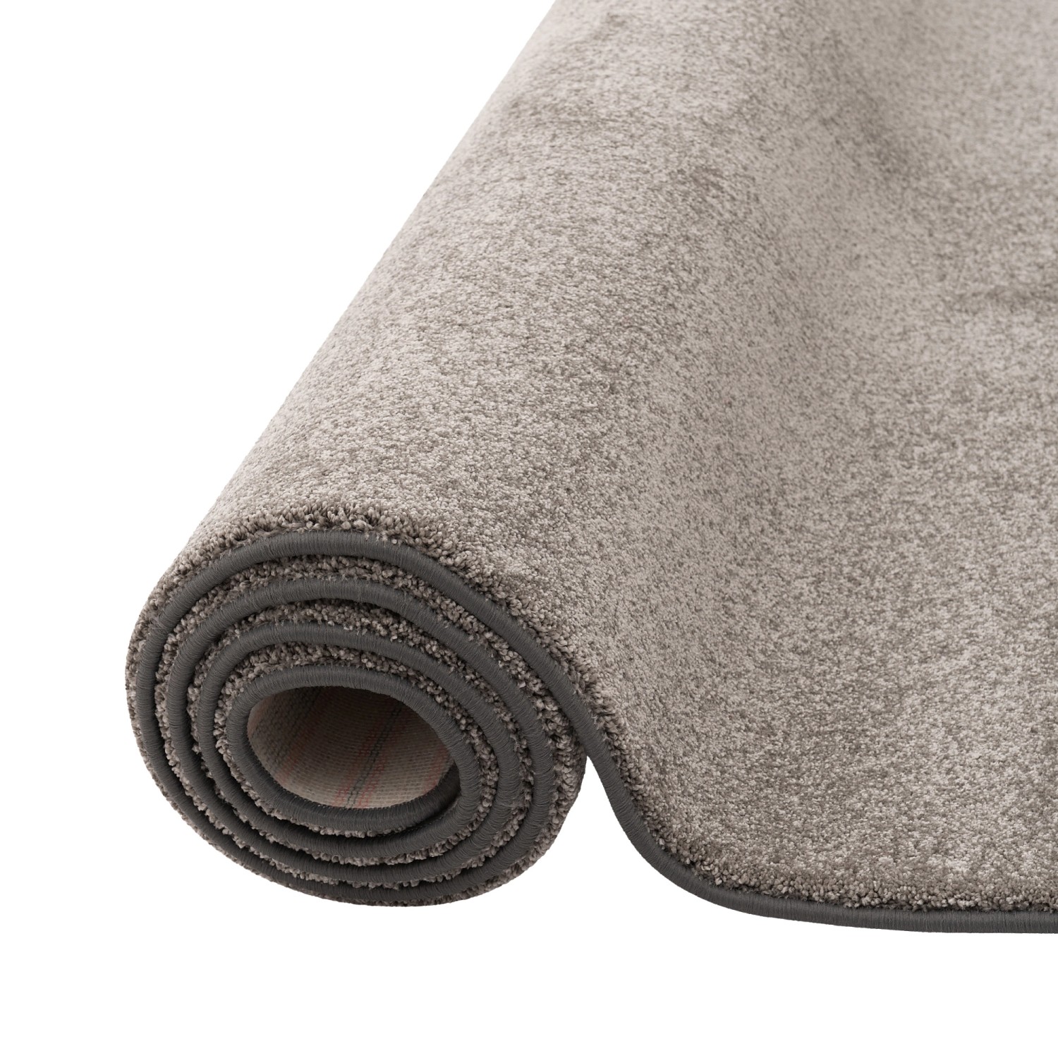 Gerollter, luxuriöser, taupefarbener Snapstyle Hochflor Teppich (200x250cm).