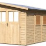 Karibu Holz-Gartenhaus Timsund, unbehandelt, mit Pultdach. Gartenlaube aus naturbelassenem Holz.