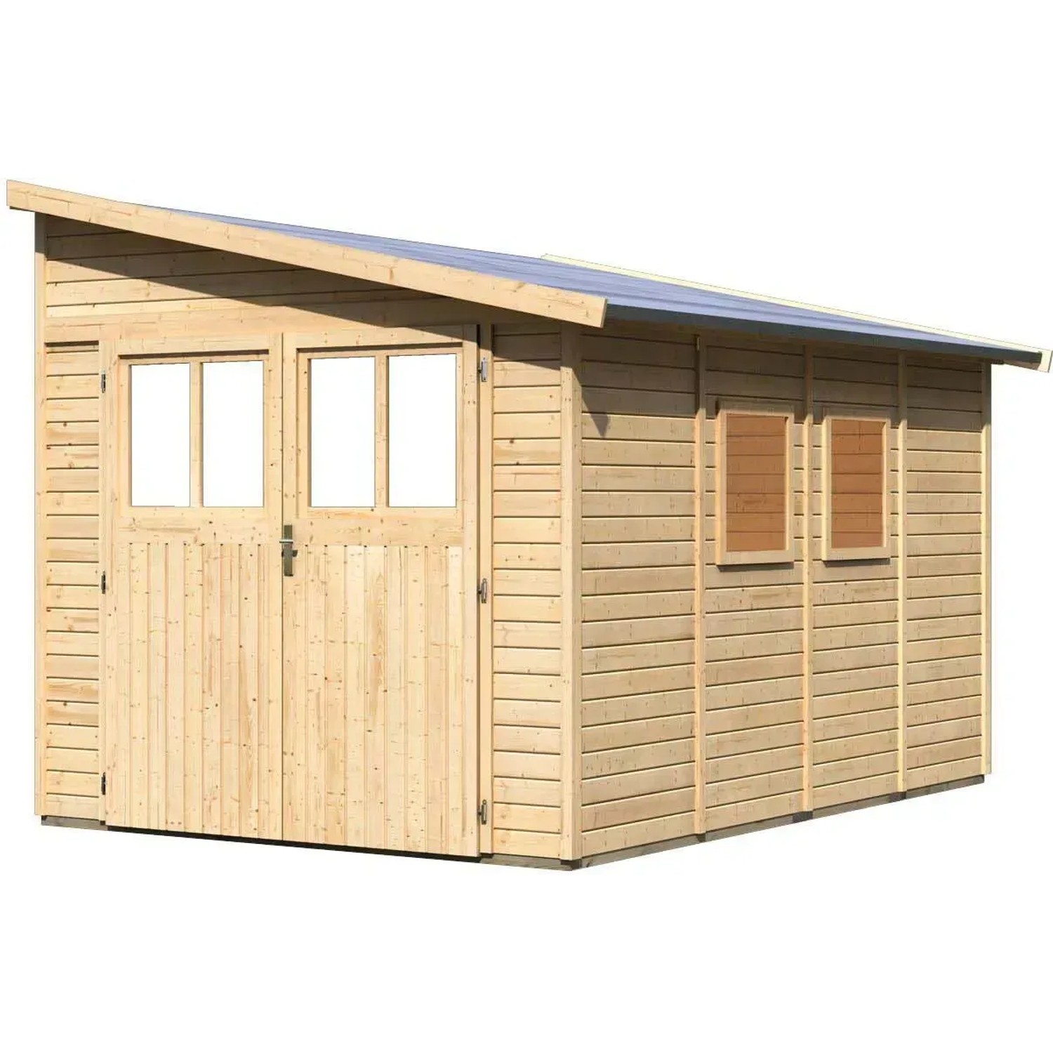 Karibu Holz-Gartenhaus Timsund, unbehandelt, mit Pultdach. Gartenlaube aus naturbelassenem Holz.