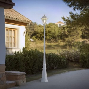 Weiße Lindby Edana Mastleuchte aus Aluminium für den Außenbereich, Laternen-Design.