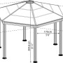 Technische Zeichnung: Palram Canopia Roma 4 x 3.6 Gartenpavillon in Anthrazit mit Maßen.