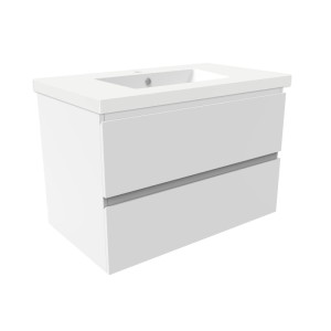 AICA Waschtisch mit Unterschrank, 80 cm, weiß matt, mit zwei Schubladen und Mineralgussbecken.