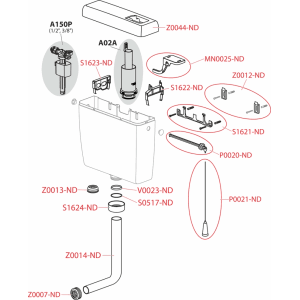 AlcaDrain Spülkasten A940-M-1/2" niedrig hängend Start/Stop Spülung