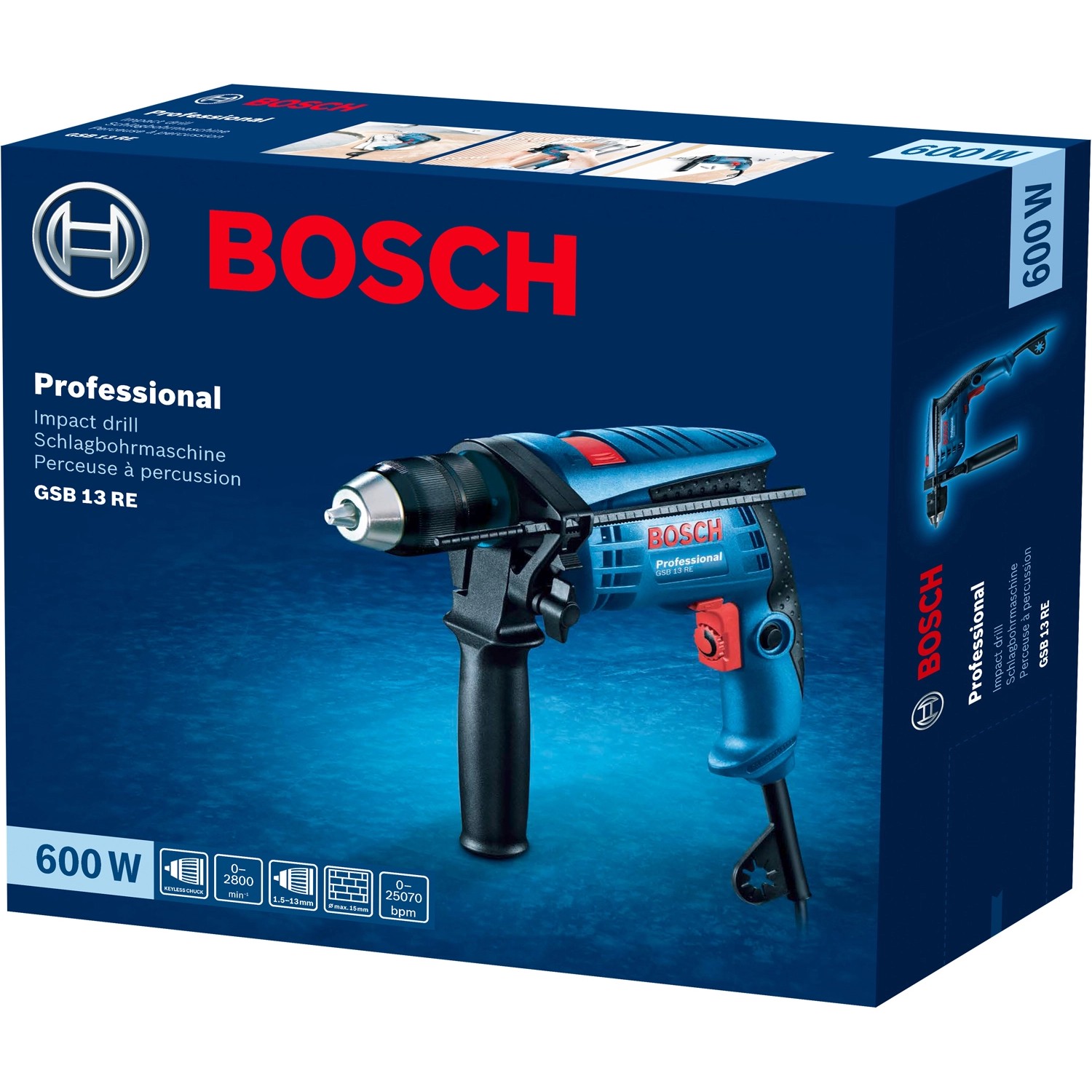 Bosch Professional GSB 13 RE Schlagbohrmaschine im Karton, blau.