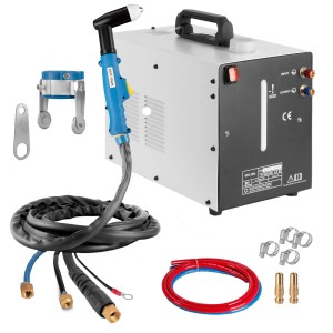 STAHLWERK WSD-200 wassergekühlter Plasmaschneider mit Schlauchpaket, Abstandshalter und Wasserkühler.