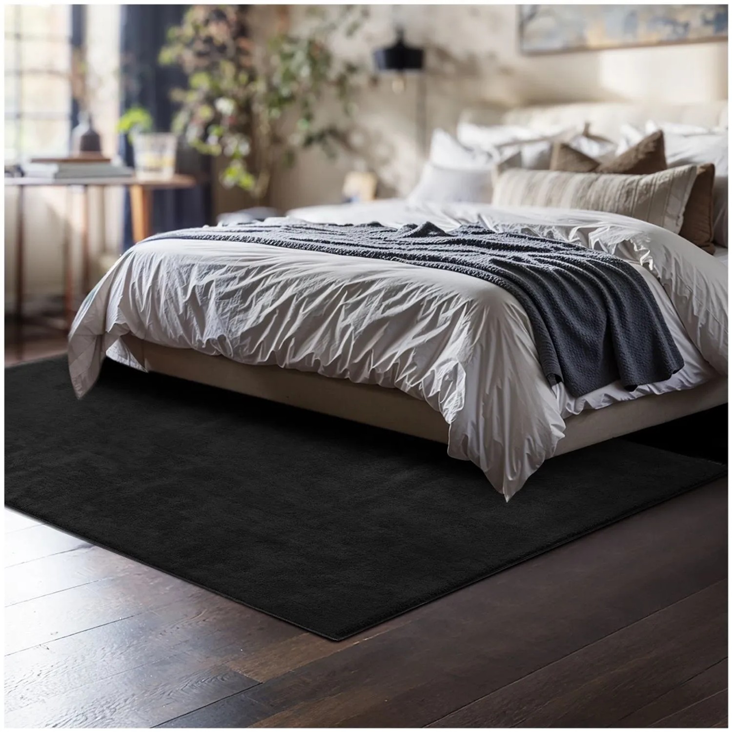 Tectake Kurzflorteppich Soft Zone Verschiedene Größen und Farben Flauschige Oberfläche  1630 G M² Florgewicht 120 x 170 cm 120 x 170 x 1 50 cm Schwarz