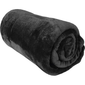 Gerollte, schwarze Bestlivings Kuscheldecke Celina (130x170 cm). Weiche Wohndecke / Tagesdecke.