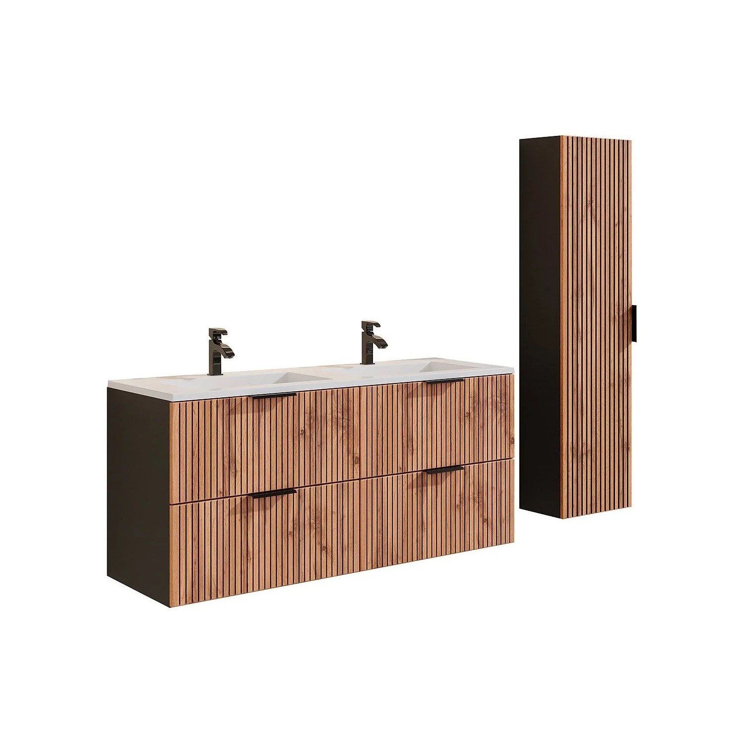 Vente-unique Badmöbel-Set Madela Schwarz  Naturfarben Hell 120 cm