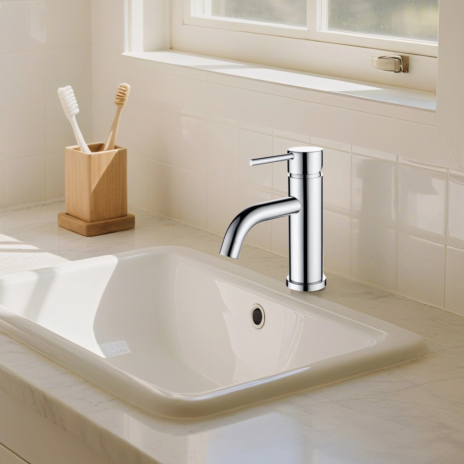 AICA Wasserhahn Chrom Bad Niedriger Waschtischarmatur Waschbecken Armaturen 304 Edelstahl Einhebelmischer Mischbatterie_2