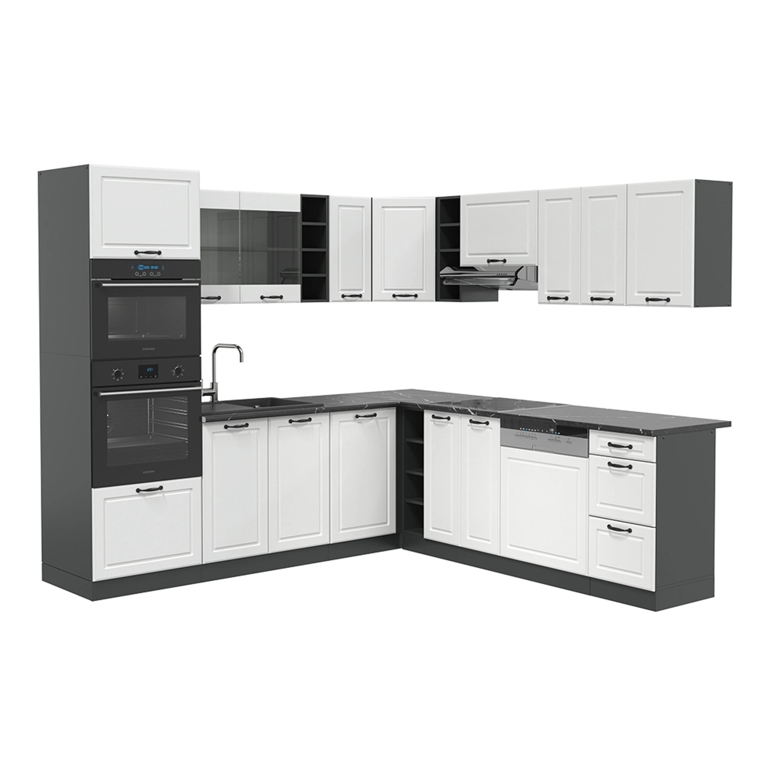 Vicco R-Line Eckküche Weiß Landhaus/Anthrazit 237 x 247 cm AP Anthrazit günstig online kaufen