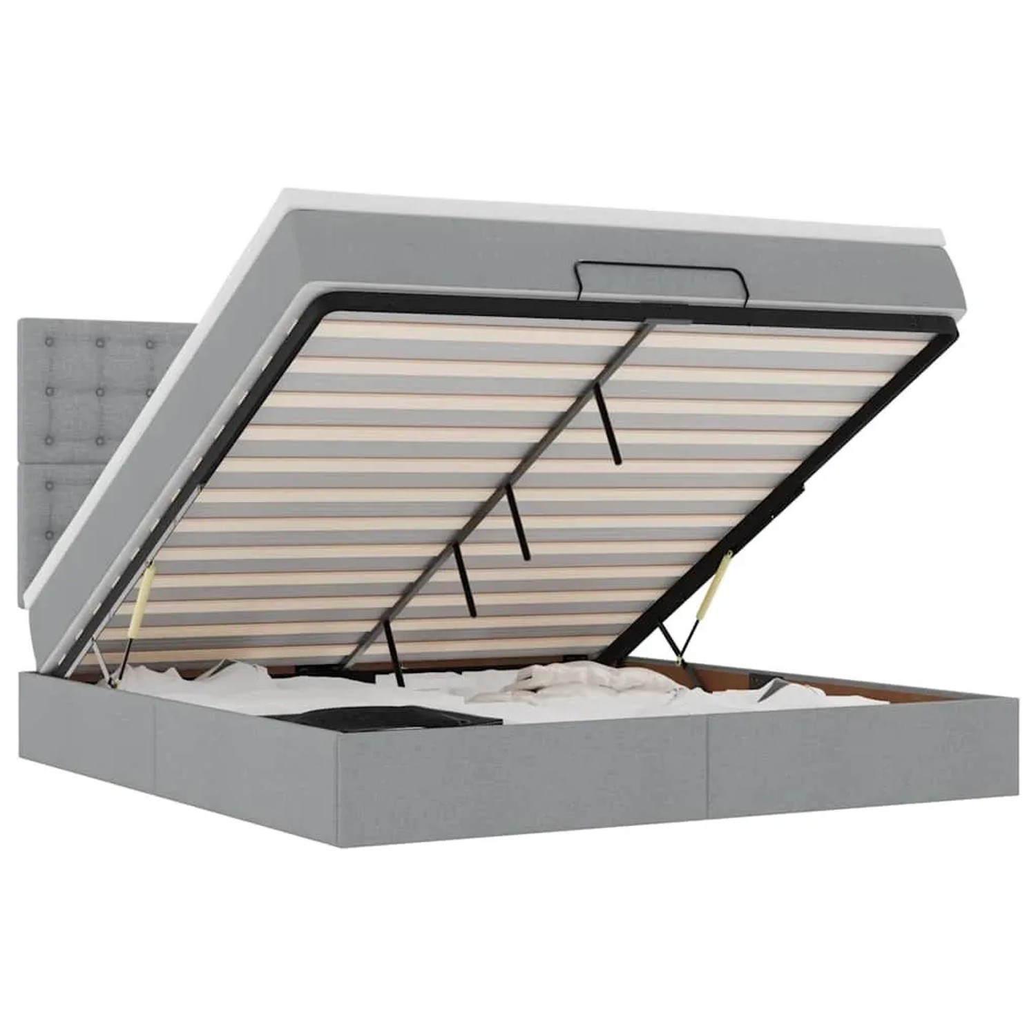 Thumbnail - vidaXL Ottoman-Bett mit Matratze und LEDs Hellgrau 160x200 cm Stoff 3314183