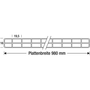 Technische Zeichnung: Salux Polycarbonat Hohlkammerplatte, 16 mm stark, 980 mm Plattenbreite.