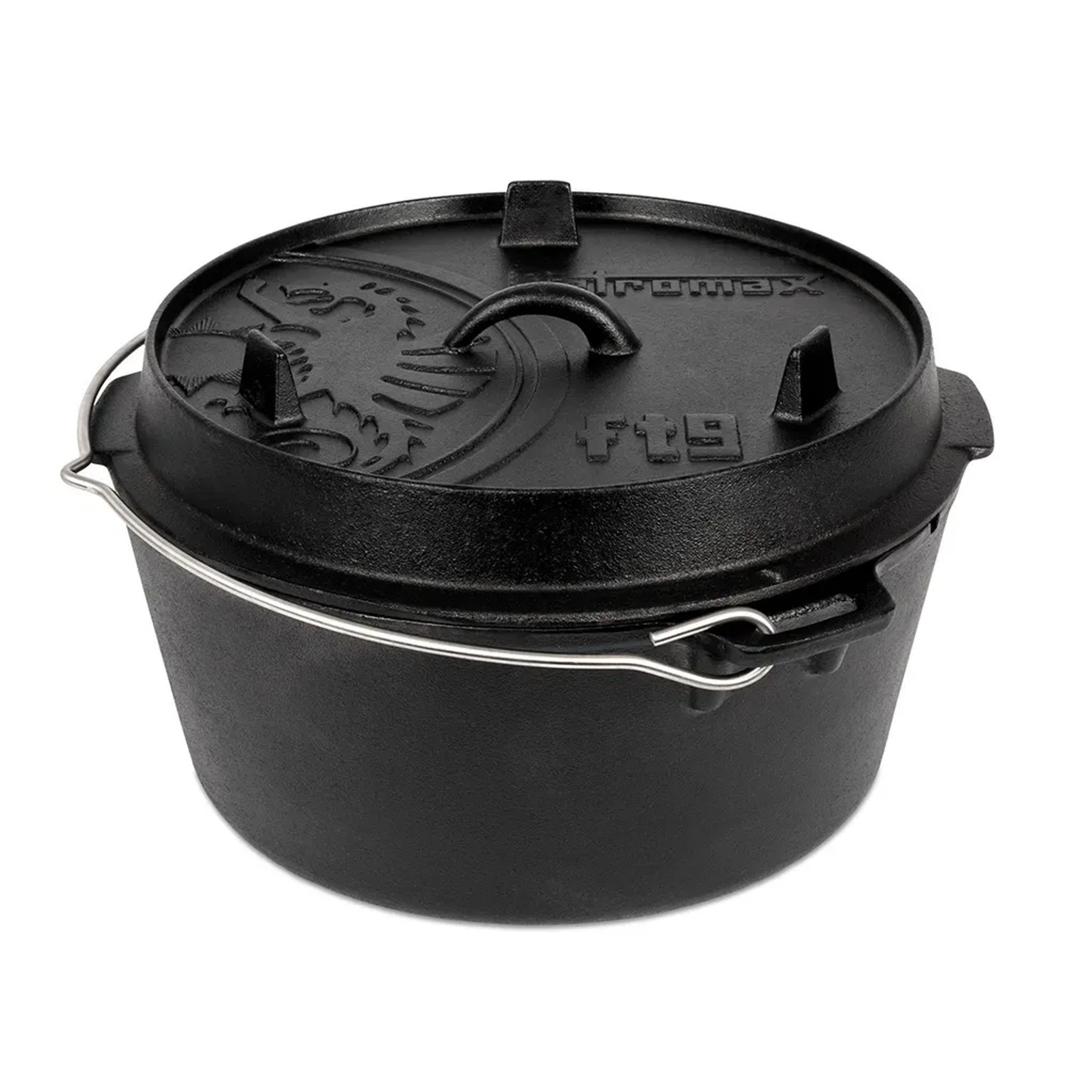 Petromax Dutch Oven FT9-T-Scrub, 7,5 l, mit Deckel und Ringreiniger, ideal zum Kochen und Backen im Freien.