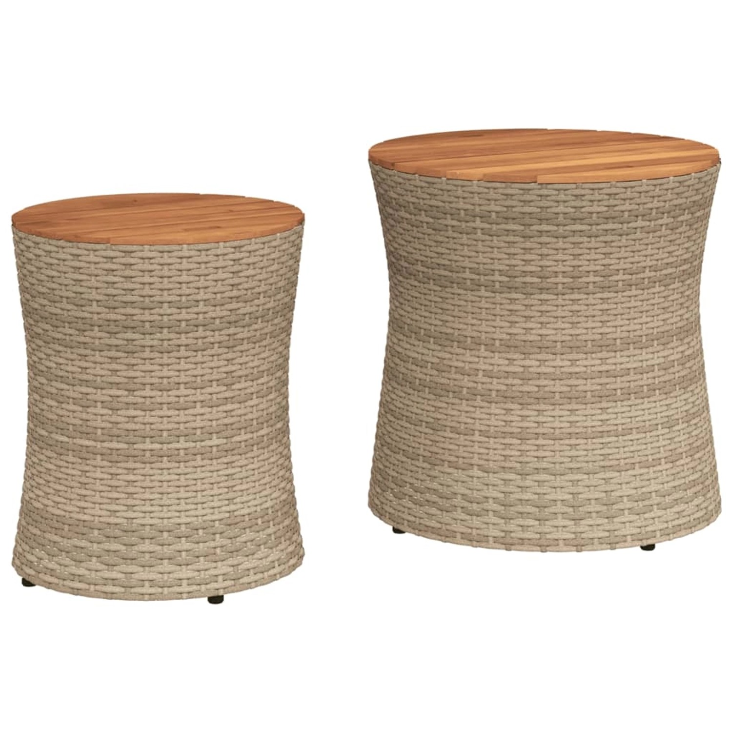 vidaXL Garten-Beistelltische 2 Stk mit Holzplatte Beige Poly Rattan 366290 günstig online kaufen