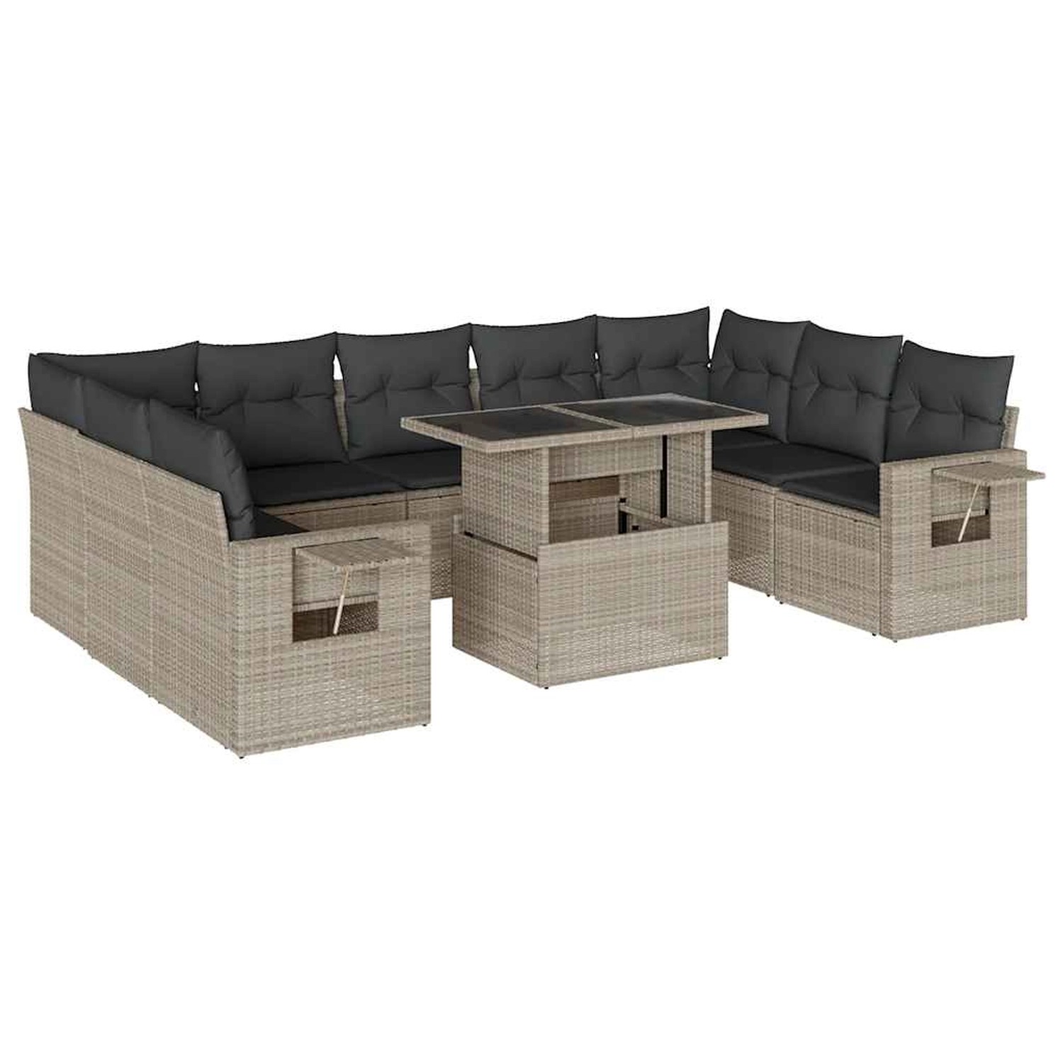 vidaXL 10-Tlg Garten-Sofagarnitur mit Kissen Hellgrau Poly Rattan 3268112 günstig online kaufen