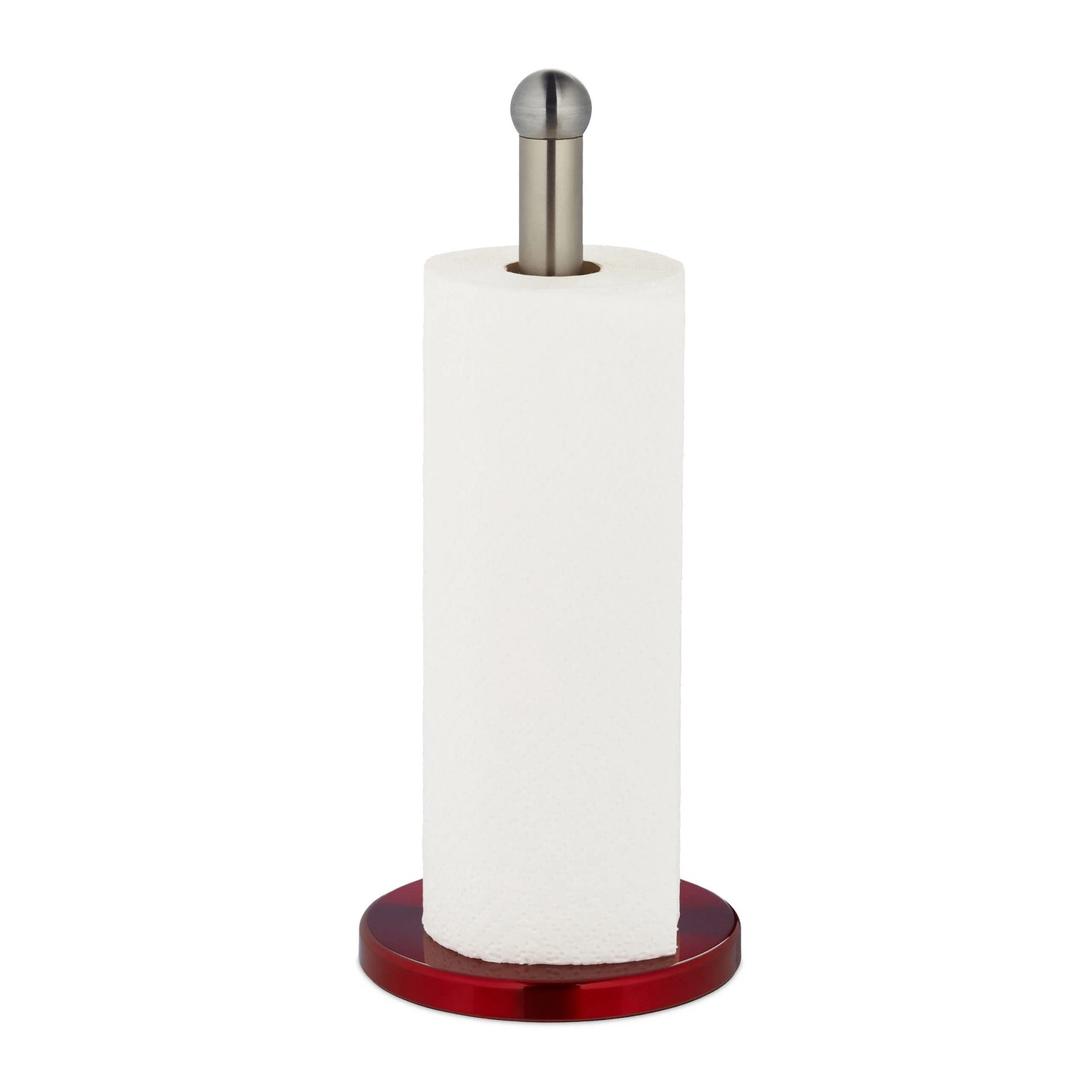 Relaxdays Küchenrollenhalter Edelstahl Silber Rot Freistehend 35 cm x 15 cm 0,6 kg