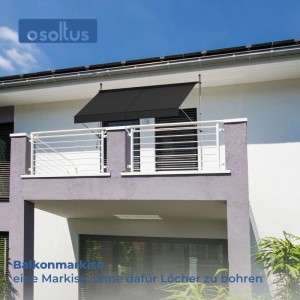 osoltus Balkon Klemmmarkise 300 x 130 cm Balkonmarkise Sonnenschutz Dunkelgrau