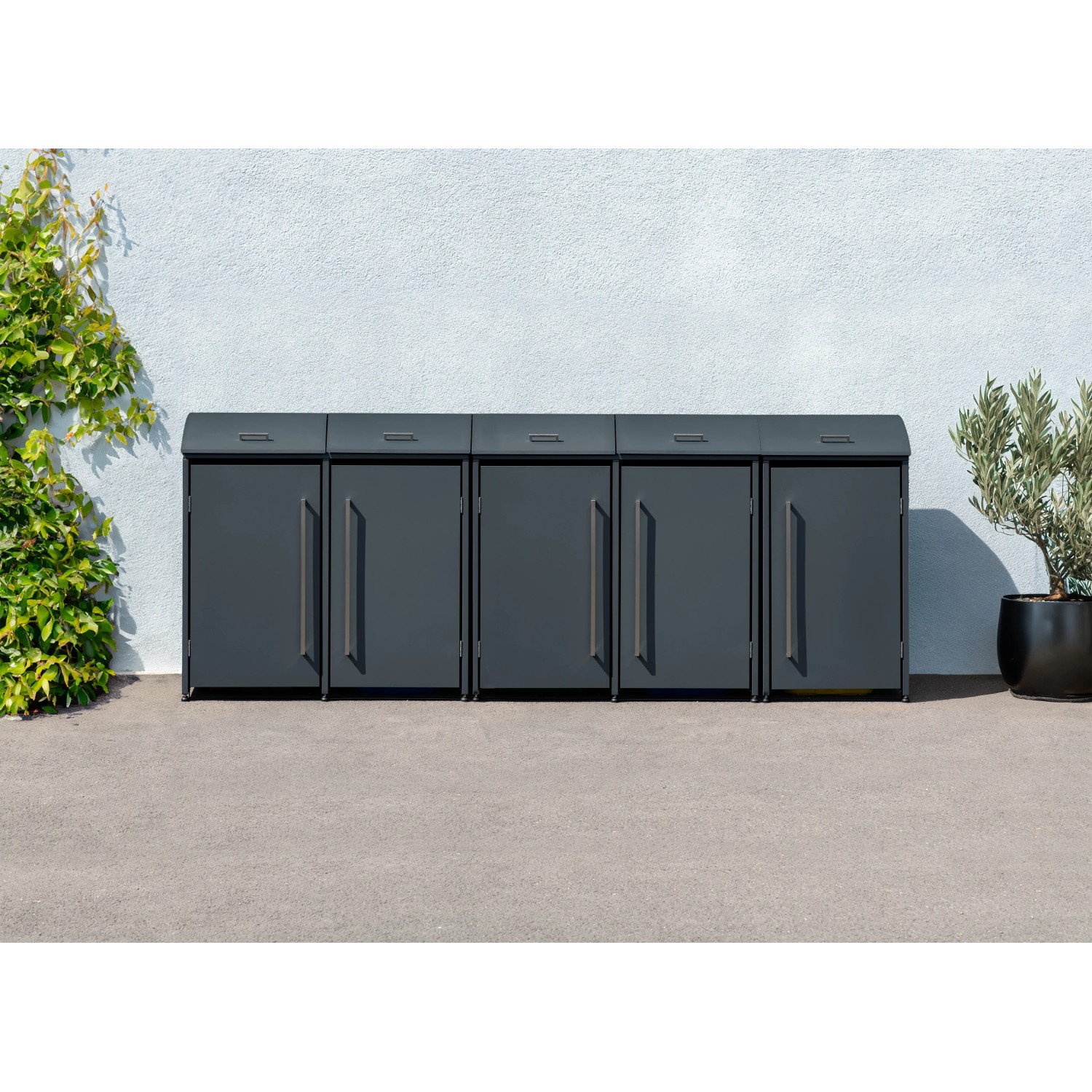 Westmann Mülltonnenbox Moderna für 5 Tonnen (je 240 l) in Anthrazit. Stahlbox mit Griffen und Deckel.