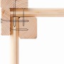 Detailaufnahme der Eckverbindung des Karibu Gartenhauses Boras aus unbehandeltem Holz.