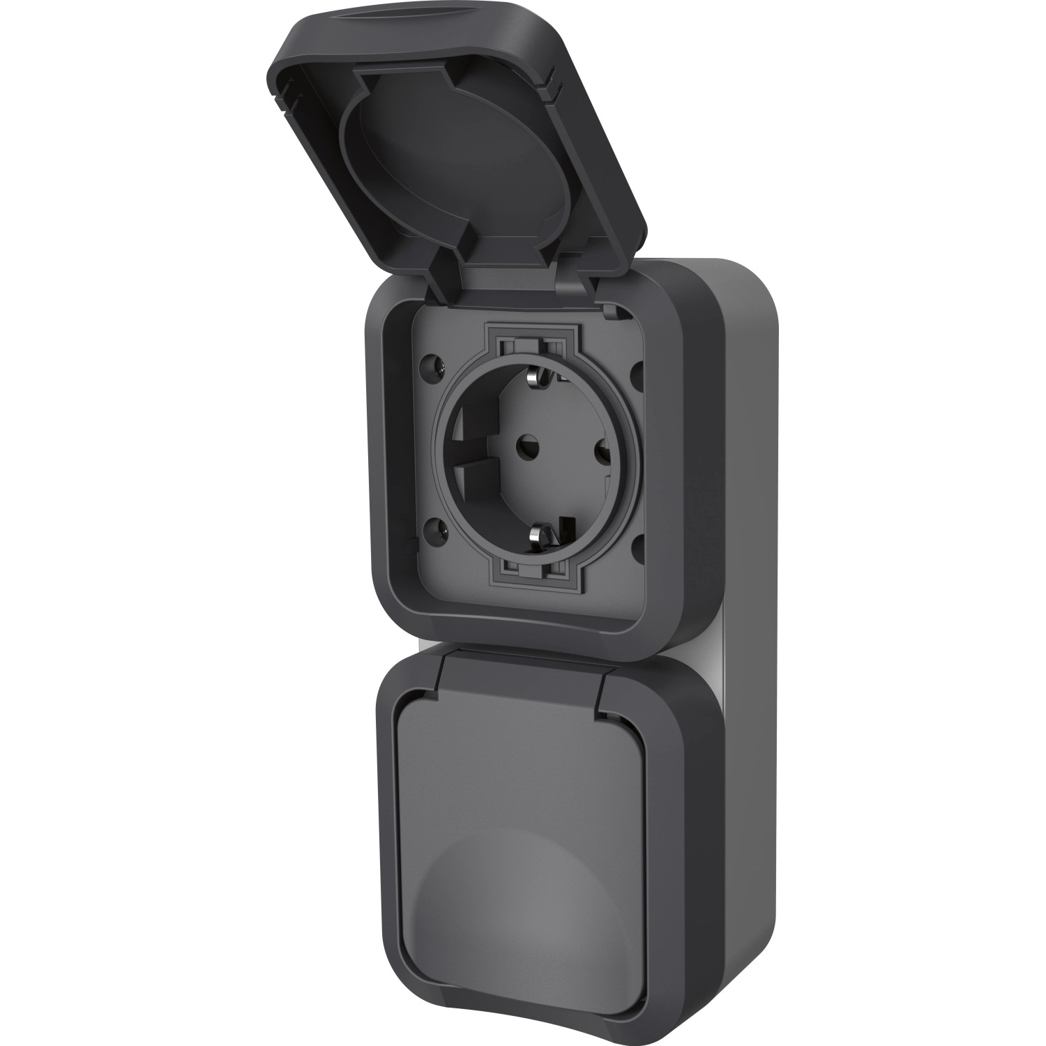 2-fach Steckdose Aqua Pro in Grau-Anthrazit für Feuchträume und Außenbereiche.