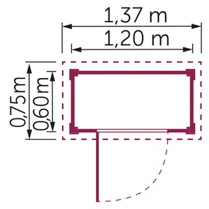 Grundriss Kiehn-Holz Gerätehaus KH 16-005, 120x60 cm, Maße für Holz-Gartenhaus.