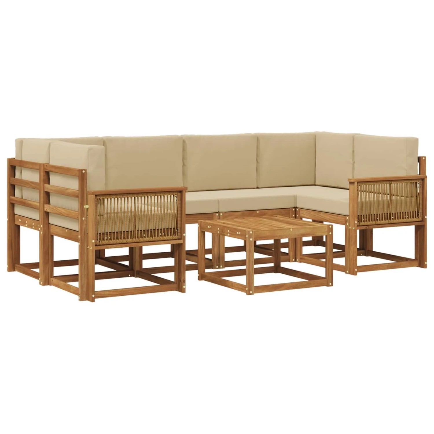 vidaXL Outdoor-Sofagarnitur mit Kissen 7 Stk Natur und Beige Polyester 3385039